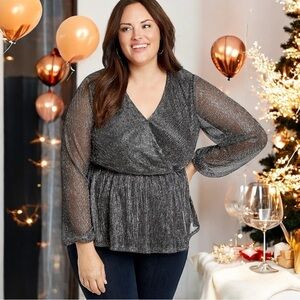 NEW Maurice’s Plus Size Shimmer Wrap Peplum Blouse Women’s Size 3X